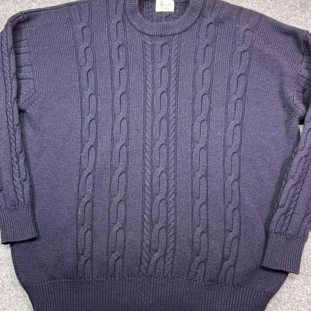 Harrods By Pringle Sweater Mens 2XL Blue 100% Lambswool Cable Knit Scotland